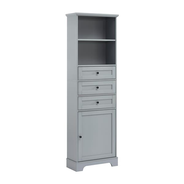 Grey Tall Storage Cabinet with 3 Drawers and Adjustable Shelves for Bathroom, Kitchen and Living Room, MDF Board with Painted Finish