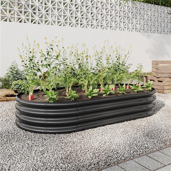 Raised Garden Bed Outdoor,   Oval Large Metal Raised Planter Bed for for Plants, Vegetables, and Flowers - Black