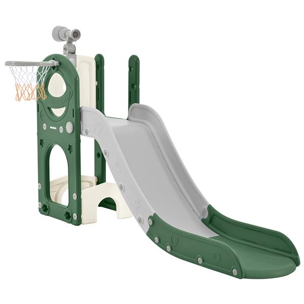 Kids Slide Playset Structure 5 in 1,   Spaceship Set with Slide, Telescope and Basketball Hoop, Golf Holes for Toddlers, Kids Climbers Playground