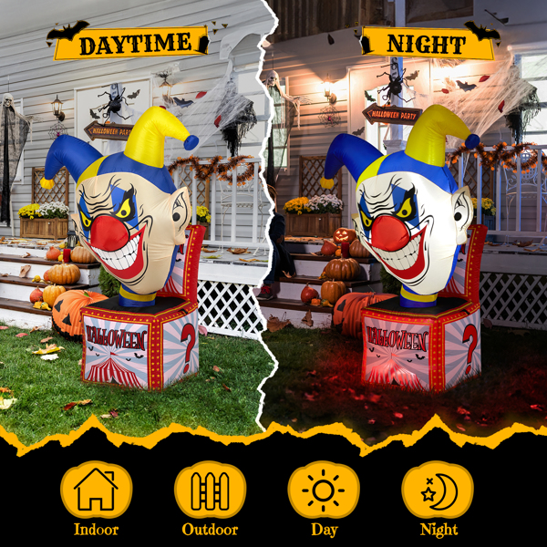 3.9 FT Halloween Inflatable Circus Clown Box Outdoor Decorations, Scary Blow up Yard Decor with Built-in LED Lights for Holiday Party Yard Lawn Garden Decor Indoor Outdoor