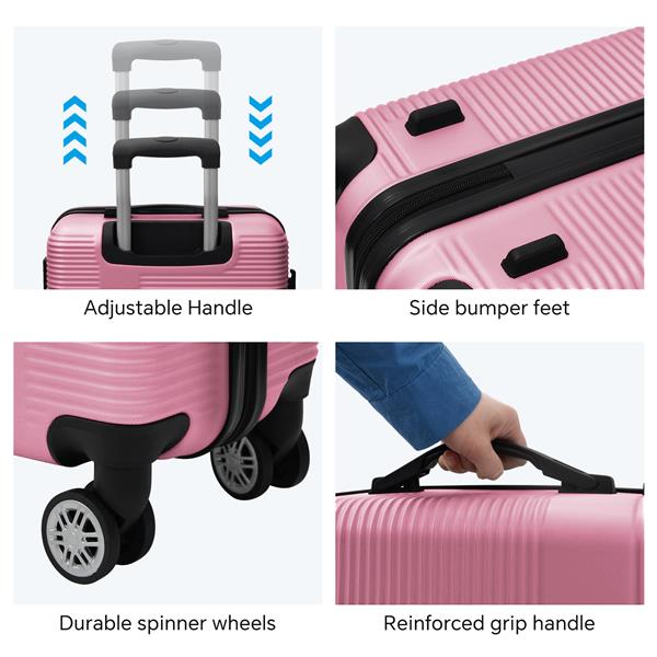 Luggage 4 Piece Set with Spinner Wheels, Hardshell Lightweight Suitcase with TSA Lock,Checked Luggage,Pink(12/20/24/28in)