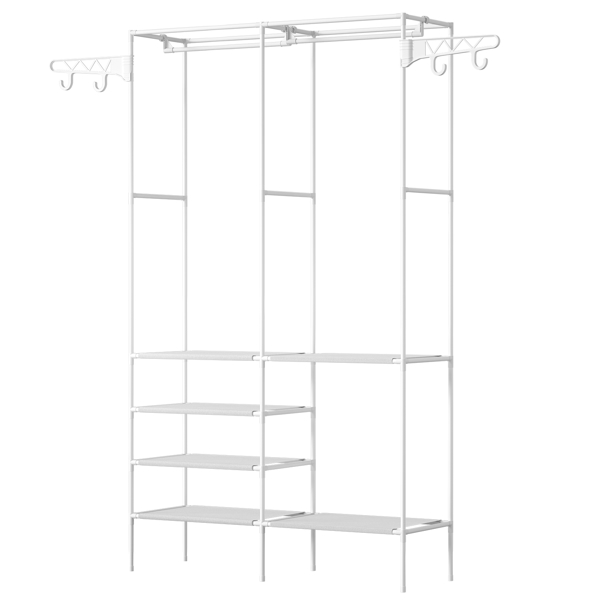 66.1x42.1x14.2in Perfect 4 layers of shelves Closet Organizing rack，weight capacity of the hanging rod and the fabric rack reaches up to 33lbs and 11lbs separately.（no shipments on weekends）