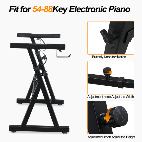 【Do Not Sell on Amazon】 Portable Heavy Duty Piano Z Style Stand Adjustable Height and Width, and Bench Set for 54-88 Key Electric Pianos