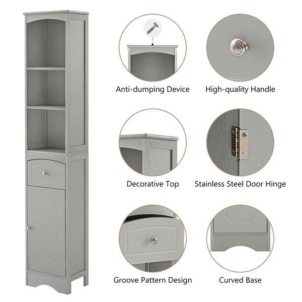 Tall Bathroom Cabinet, Freestanding Storage Cabinet with Drawer, MDF Board, Adjustable Shelf, Grey