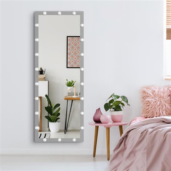 Hollywood Full Length Mirror with Lights Full Body Vanity Mirror with 3 Color Modes Lighted Standing Floor Mirror for Dressing Room Bedroom Wall Mounted Touch Control Silver 63"x24"