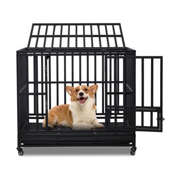 42 Inch Heavy Duty Dog Crate, 3-Door Dog Kennel for Medium to Large Dogs with Lockable Wheels and Removable Tray for Indoor & Outdoor