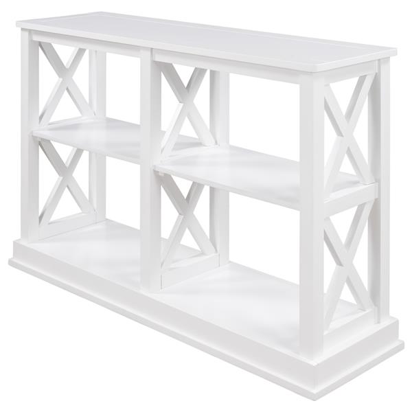 Console Table with 3-Tier Open Storage Spaces and "X" Legs, Narrow Sofa Entry Table for Living Room (White)