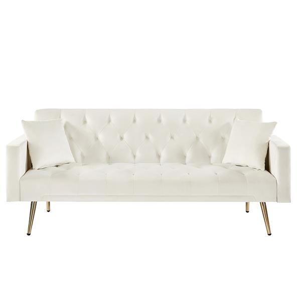 Cream White Convertible Folding Futon Sofa Bed , Sleeper Sofa Couch for Compact Living Space.