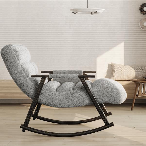 Casual folding rocking chair upholstered, lounge rocking chair adjustable high back and foot rest,side pockets placed in living room bedroom balcony