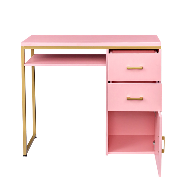 FCH pink particle board iron pipe 97*35*78cm 2 drawers and 1 door computer desk can be used in multiple scenes