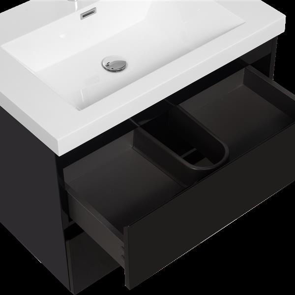 30" Floating Bathroom Vanity with Sink, Modern Wall-Mounted Bathroom Storage Vanity Cabinet with Resin Top Basin and Soft Close Drawers, Glossy Black 24V11-30GB