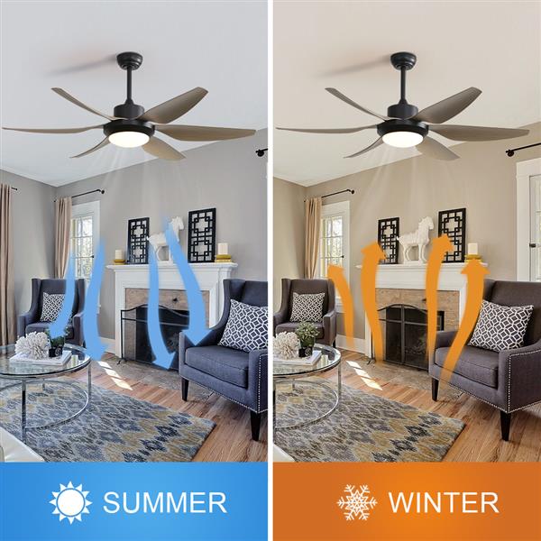 54 Inch Indoor Ceiling Fan With Dimmable Led Light ABS Blades Remote Control Reversible DC Motor For Living Room