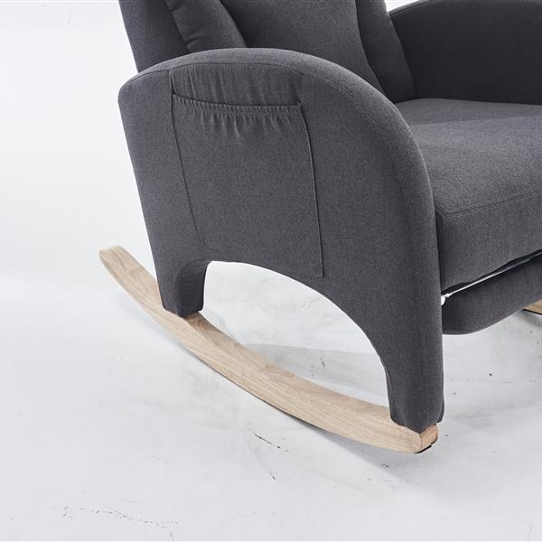 052-Cotton Linen Fabric Nursery Rocking Chair With Adjustable Footrest,Dark Gray