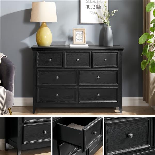 Modern 7 Drawers Dresser 7 Drawers Cabinet,Chest of Drawers Closet Organizers and Storage Clothes Storage Drawers Cabinet for Living Room, Farmhouse Dresser Organizer Black