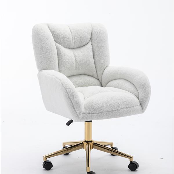 005-Teddy Fabric 360 Swivel Home Office Chair With Gold Metal Base And Universal Wheels,Ivory