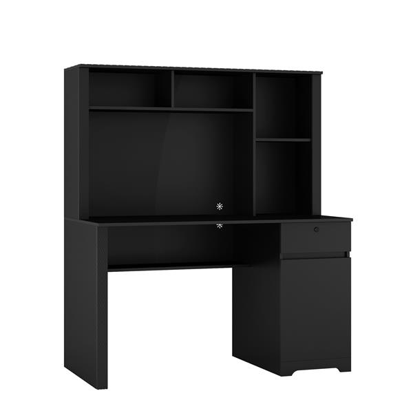 Computer Desk with Hutch & Bookshelf,Wood Executive Desk Teens Student Desk Writing Laptop Home Office Desk with Drawers,3 AC Outlets and 2 USB Charging Ports,Study Laptop Table for Home(Black)