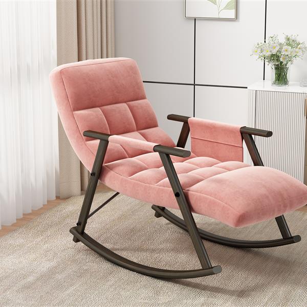 Casual folding rocking chair upholstered, lounge rocking chair adjustable high back and foot rest,side pockets placed in living room bedroom balcony