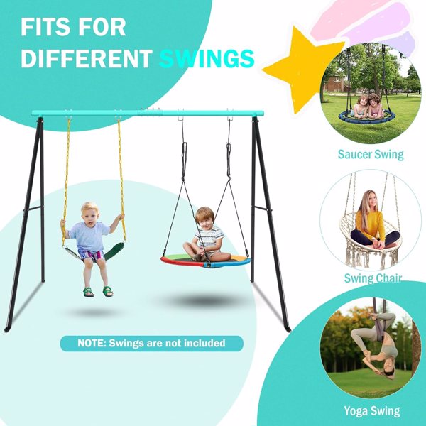 Porch Swing Frame, 440lbs Weight Capacity Swing Stand 2 Seats, Heavy Duty A-Frame Swing, Swing Stand Frame for Yoga Hammock Saucer Baby Porch Swing, Swing Sets for Backyard(Swing NOT Included)