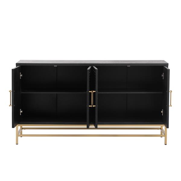 Retro Style Sideboard with Adjustable Shelves, Rectangular Metal Handles and Legs for  Kitchen, Living room, and Dining Room  (Black)