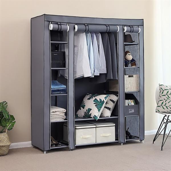 Fabric Canvas Wardrobe Clothes Storage Cupboard Hanging Rail Shelving Practical