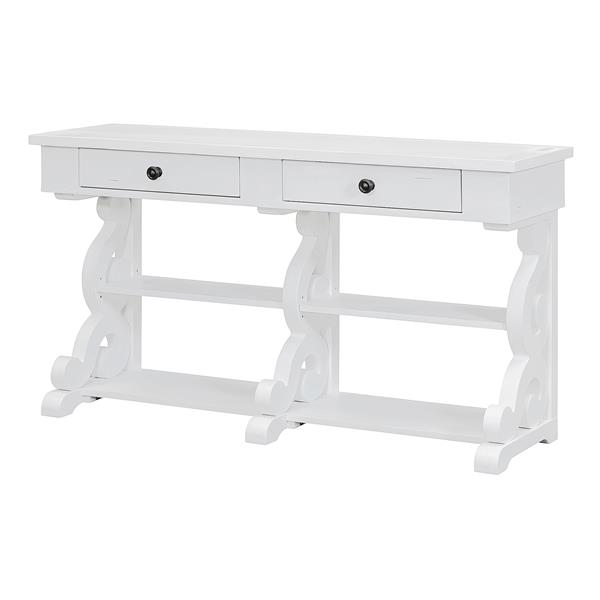 Retro Console Table/Sideboard with Ample Storage, Open Shelves and Drawers for Entrance, Dinning Room, Living Room (Antique White)