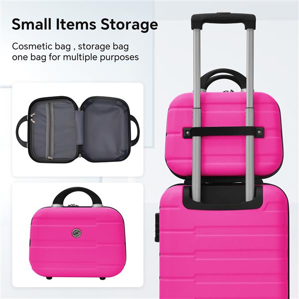 4 Piece Hard Shell Luggage Set,Carry on Suitcase with Spinner Wheels,Family Luggage Set,Rose Red(12/20/24/28in)