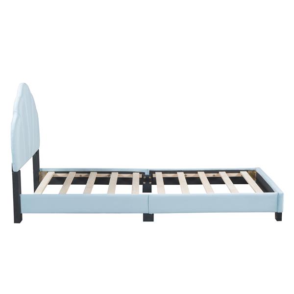 Twin Size Upholstered Velvet Platform Bed with Shell-Shaped Headboard, Blue