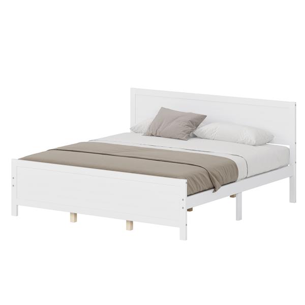 Wood Platform Bed Frame with Headboard, Mattress Foundation with Wood Slat Support, No Box Spring Needed, King Size, White