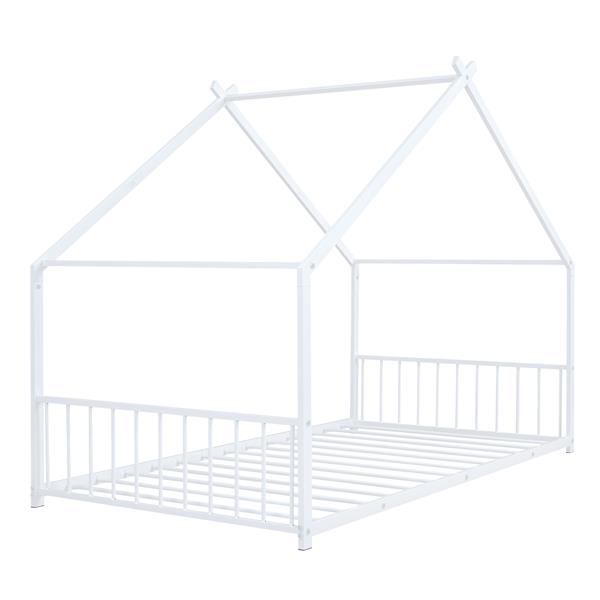 Twin Size Metal House Bed, White