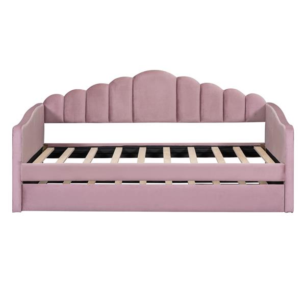 Twin size Upholstered Daybed with Trundle ,Velvet Sofabed with USB Charging Ports,No Box-spring Needed,Pink