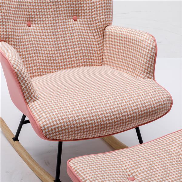 35.5 inch Rocking Chair, Soft Houndstooth Fabric Leather Fabric Rocking Chair for Nursery, Comfy Wingback Glider Rocker with Safe Solid Wood Base for Living Room Bedroom Balcony (pink)