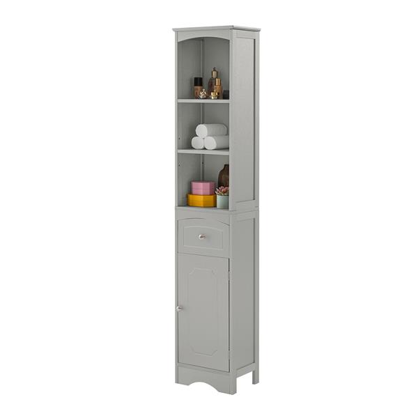 Tall Bathroom Cabinet, Freestanding Storage Cabinet with Drawer, MDF Board, Adjustable Shelf, Grey