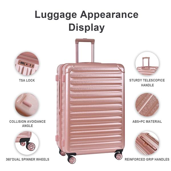 Luggage Sets New Model Expandable ABS+PC 3 Piece Sets with Spinner Wheels Lightweight TSA Lock (20/24/28),ROSE LD