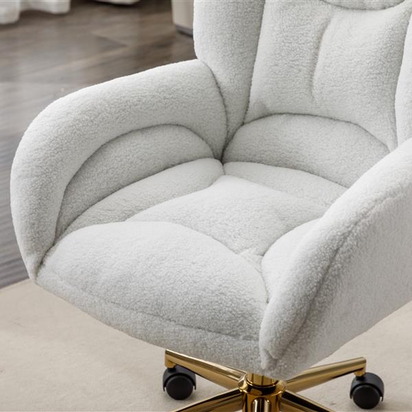 005-Teddy Fabric 360 Swivel Home Office Chair With Gold Metal Base And Universal Wheels,Ivory