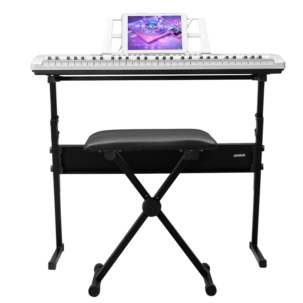 [Do Not Sell on Amazon]GEP-110 61 Key Lighting Keyboard with Piano Stand, Piano Bench, Built In Speakers, Headphone, Microphone, Music Rest, LED Screen, 3 Teaching Modes for Beginners