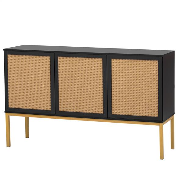 Large Storage Space Sideboard with Artificial Rattan Door and Rebound Device for Living Room and Entryway (Black)