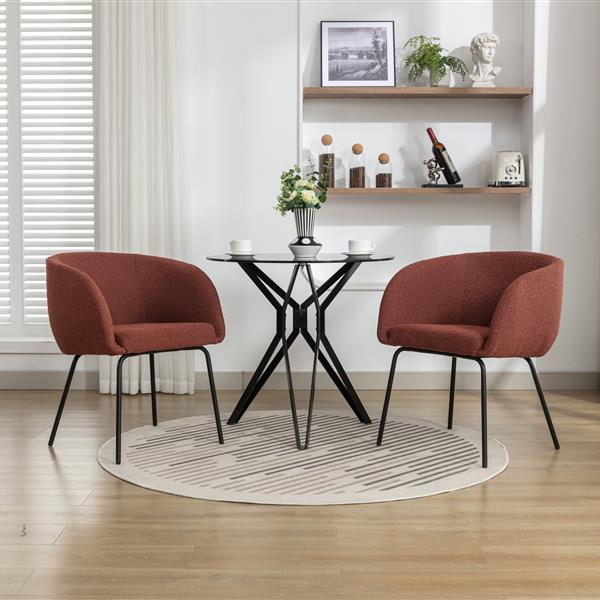 040-Set of 2 Boucle Fabric Dining Chairs With Black Metal Legs,Wine Red