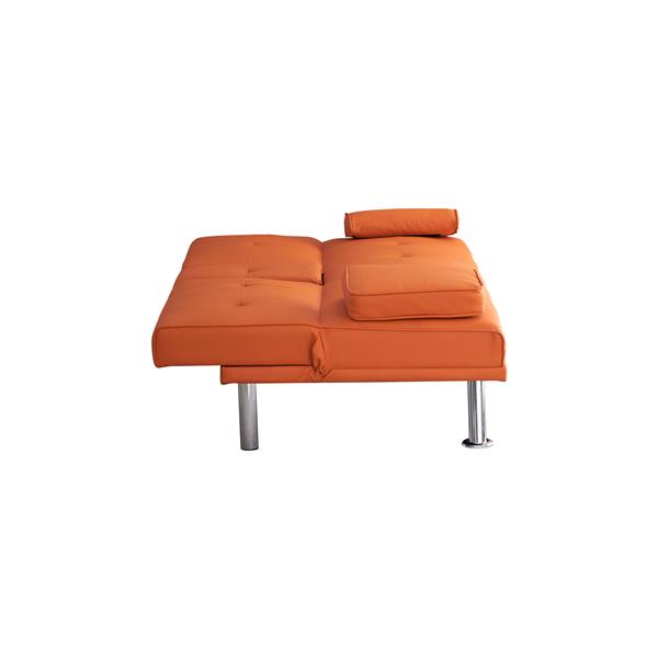 67" Orange Leather Multifunctional Double Folding Sofa Bed for Office with Coffee Table