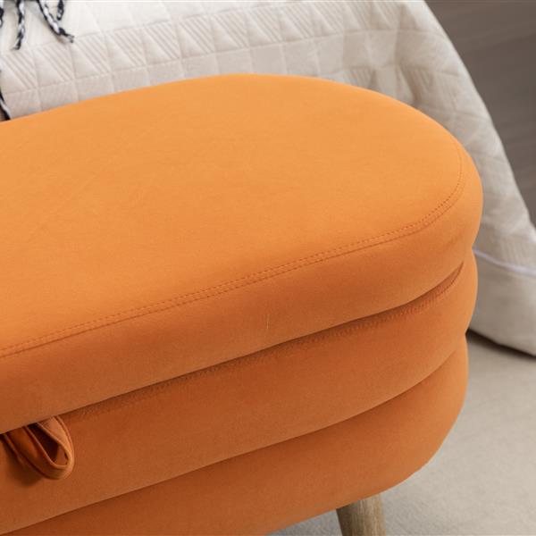 036-Velvet Fabric Storage Bench Bedroom Bench With Wood Legs For Living Room Bedroom Indoor,Orange