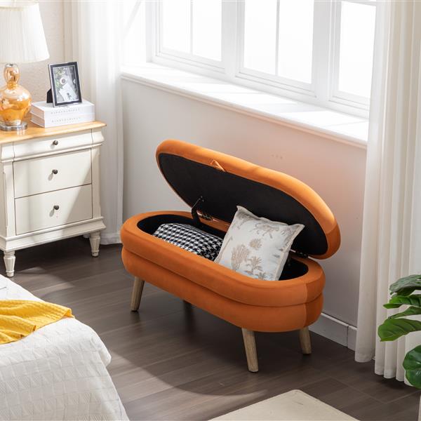 036-Velvet Fabric Storage Bench Bedroom Bench With Wood Legs For Living Room Bedroom Indoor,Orange