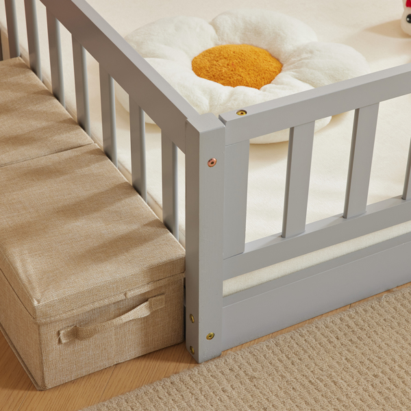 Fence Bed With Door With Board Grey Painted Pine Queen Children's Bed