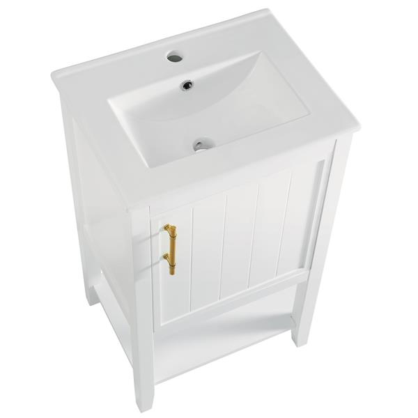 20" Bathroom Vanity with Sink, Bathroom Cabinet with Soft Closing Door, Storage Rack and Open Shelf, White