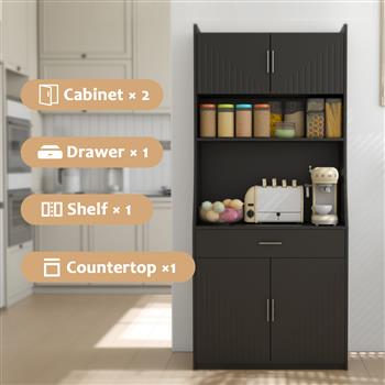 71\\" Kitchen Storage Cabinet with Charging Station,with 2 Outlets & 1USB  1Type-C Ports,Pantry with 2 Cabinet ,1 large storage drawer& 1 Large Countertop