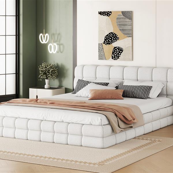 Queen Size Upholstered Platform Bed, White