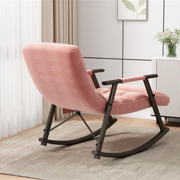 Casual folding rocking chair upholstered, lounge rocking chair adjustable high back and foot rest,side pockets placed in living room bedroom balcony