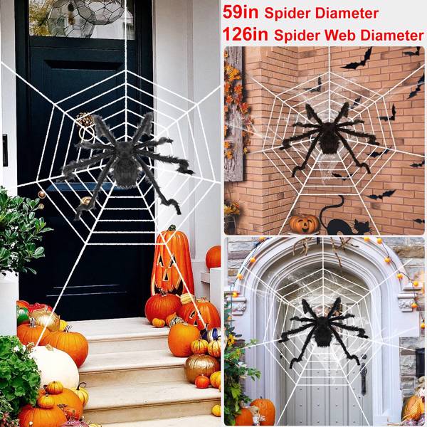 Halloween Decorations Spider Outdoor 59inch Halloween Spider with 126 inch Tarantula Mega Spider Web Hairy Poseable Scary Spider Outdoor Yard Creepy Decor Spider Stretch Cobweb