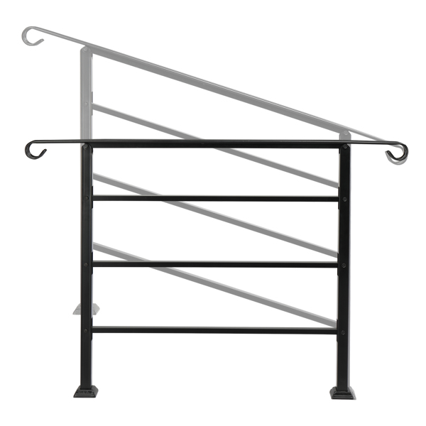 Handrails for Outdoor Steps, Wrought Iron Handrail Fits 1 to 4 Steps, Transitional Handrail with Installation Kit, Black