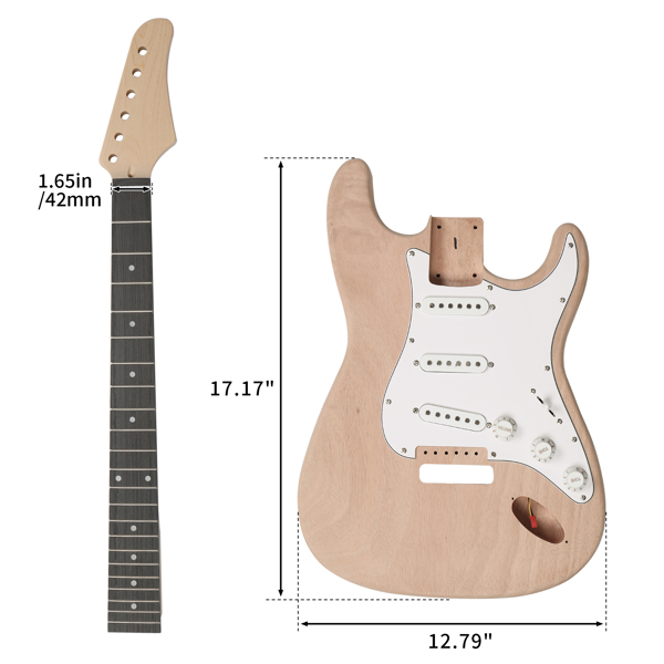 DIY 6 String ST Style Electric Guitar Kits with Mahogany Body, Maple Neck and Accessories