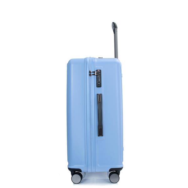 3 Piece Luggage Sets PC+ABS Lightweight Suitcase with Two Hooks, 360° Double Spinner Wheels, TSA Lock, (21/25/29) Light Blue