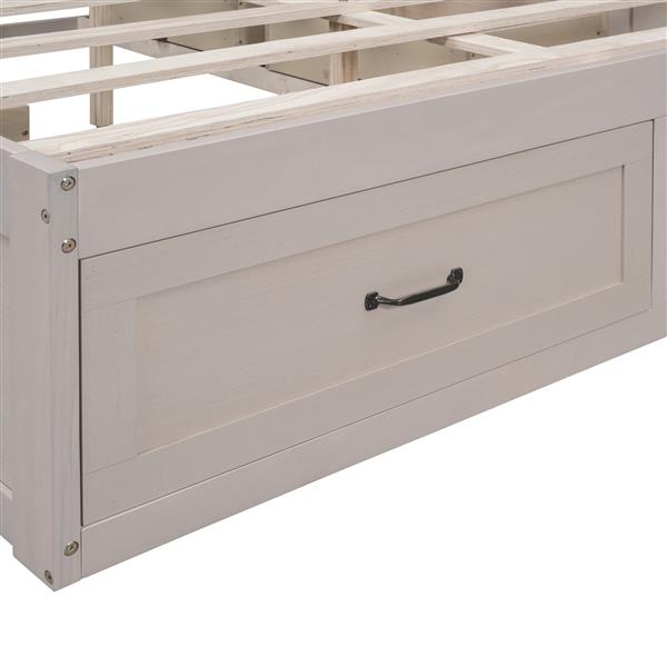 Full Size Platform Bed with 6 Storage Drawers,Antique White